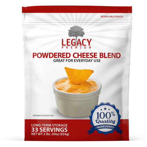 Legacy Food Storage 33 Serving Cheese Blend Powder Pouch - 6 pack pouch packaging, front view