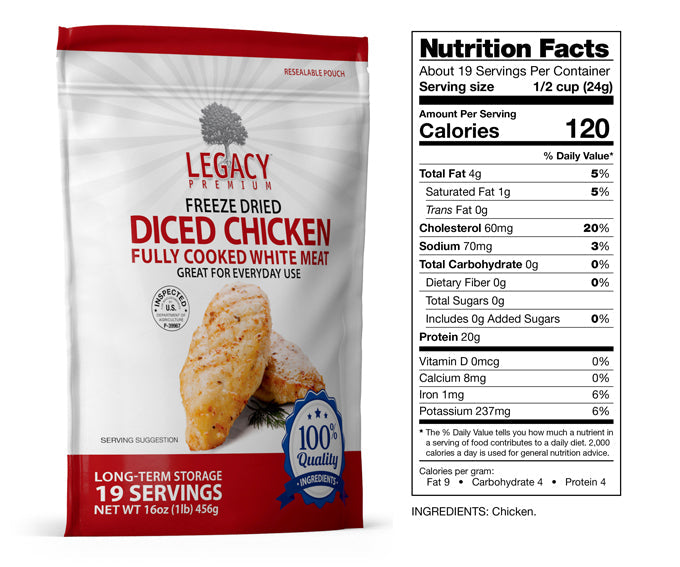 Legacy Food Storage Freeze-Dried Diced Meat Variety 6 pack - Beef & Chicken chicken nutrition facts label