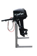 EWAVE 10 kW electric outboard motor on a stand, tiller side