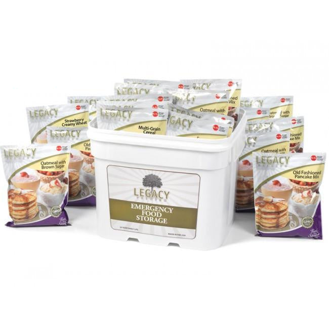 Legacy Food Storage 120 Serving Breakfast Bucket emergency food supply infographic overview