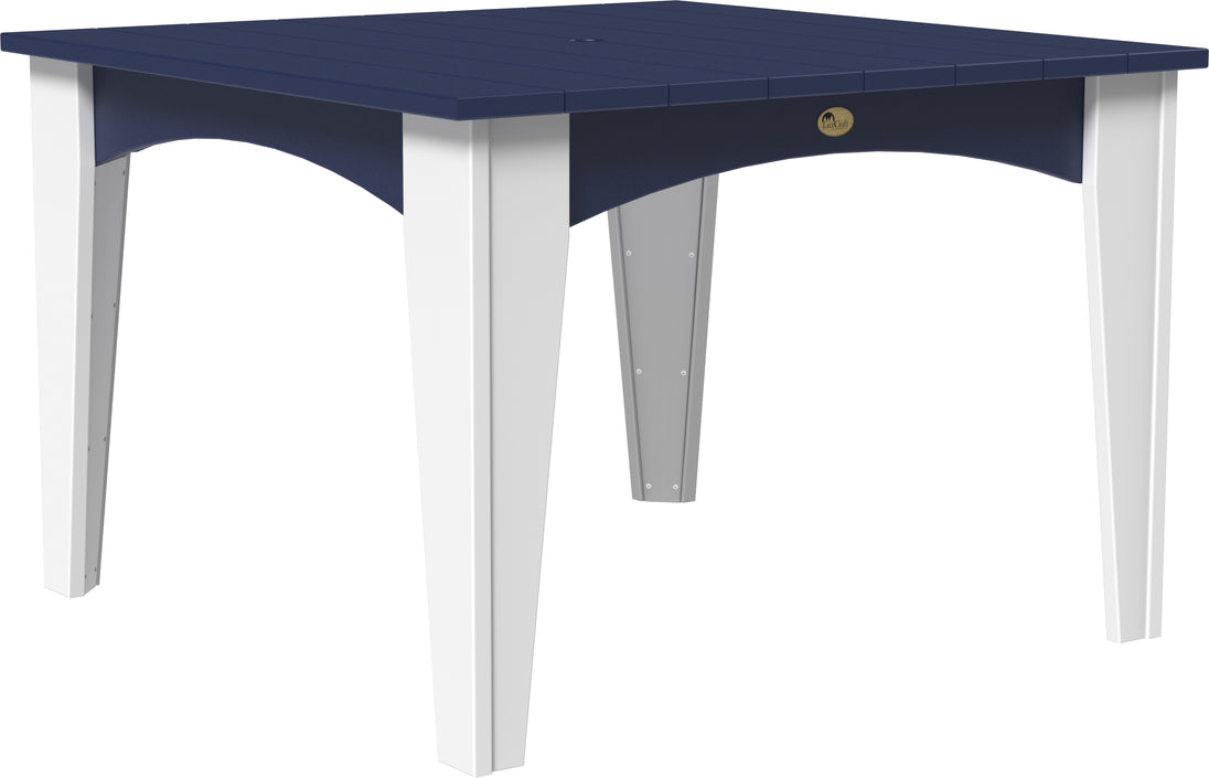 LuxCraft Island 44 inch square poly dining table in Patriot Blue and White