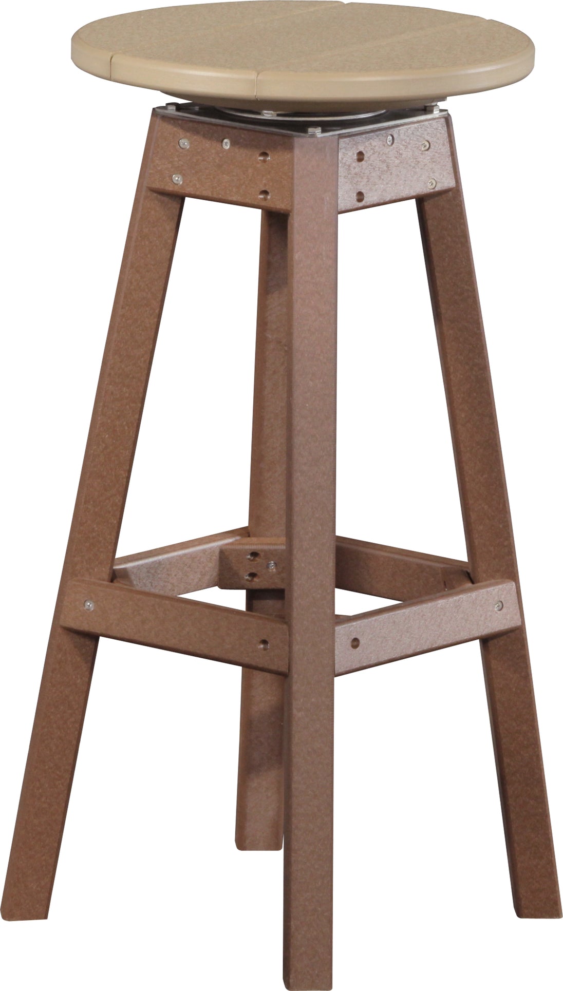 LuxCraft poly swivel bar stool in Weatherwood and Chestnut Brown