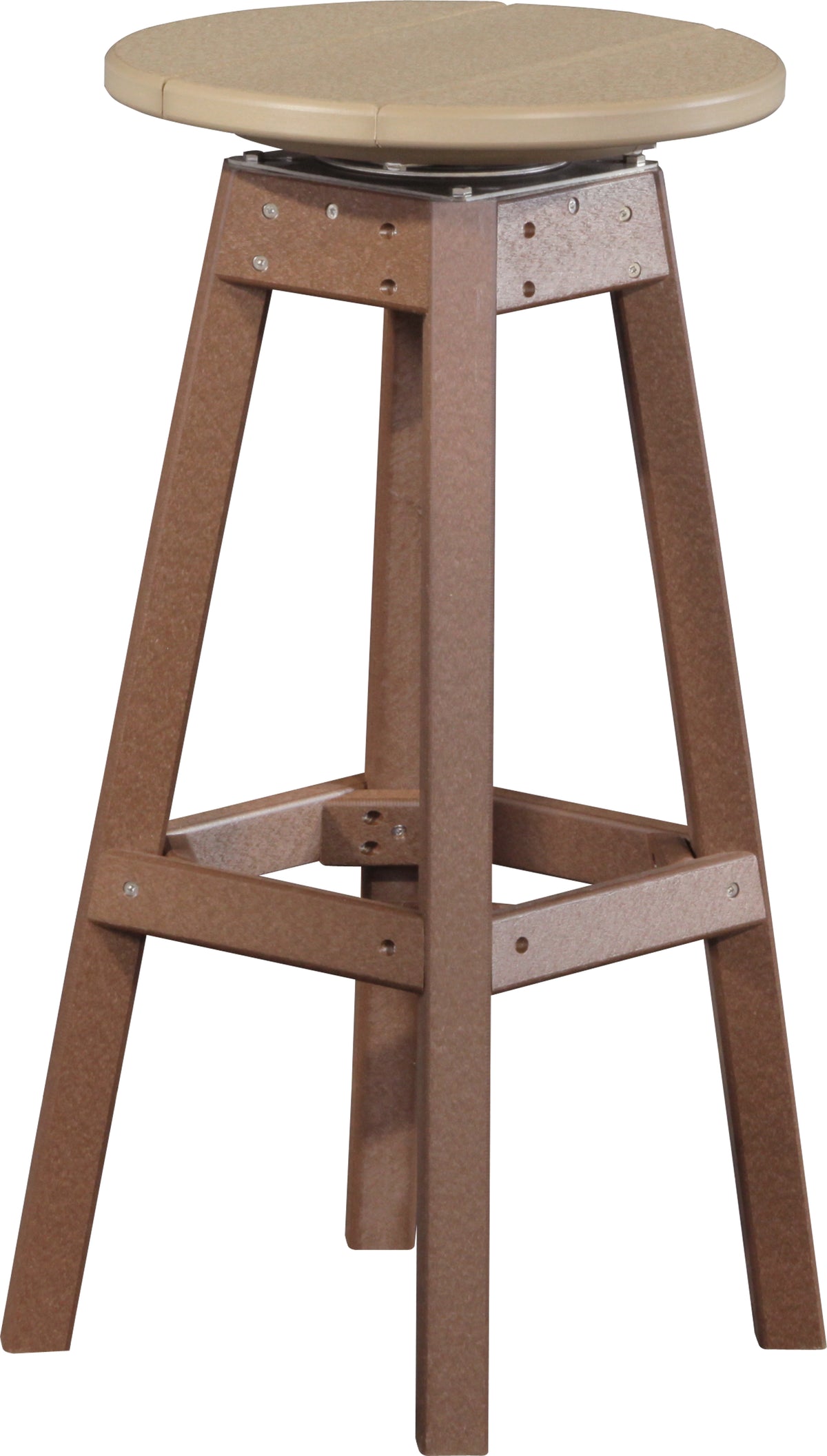 LuxCraft poly swivel bar stool in Weatherwood and Chestnut Brown
