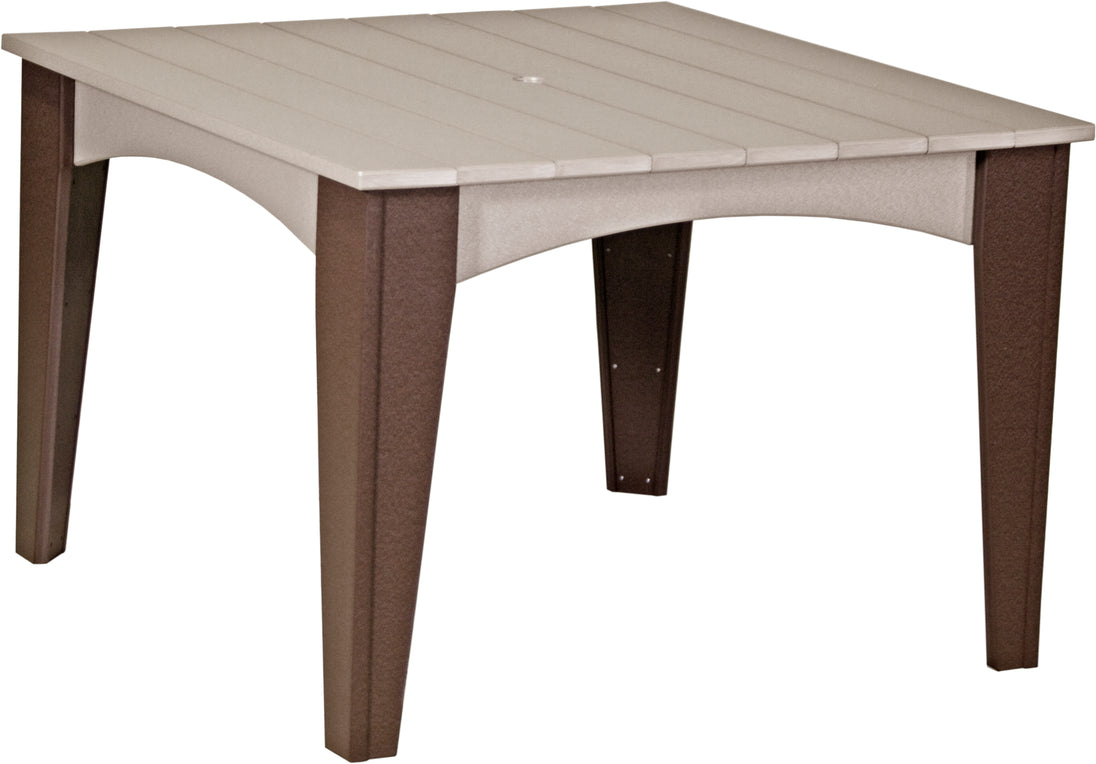 LuxCraft Island 44 inch square poly dining table in Weatherwood and Chestnut Brown