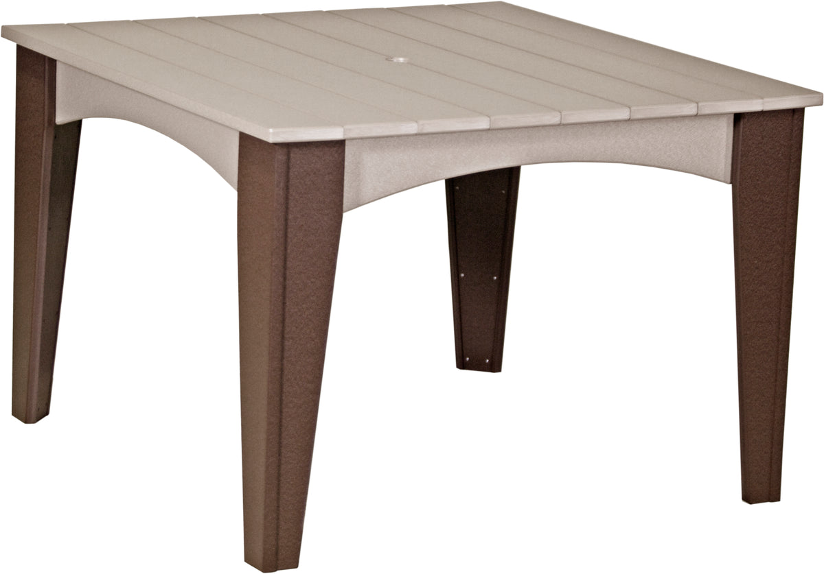 LuxCraft Island 44 inch square poly dining table in Weatherwood and Chestnut Brown