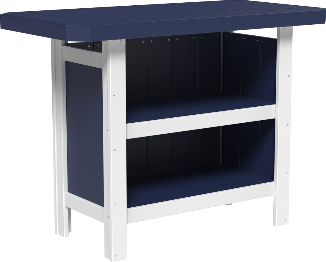 LuxCraft poly outdoor serving bar in Patriot Blue and White