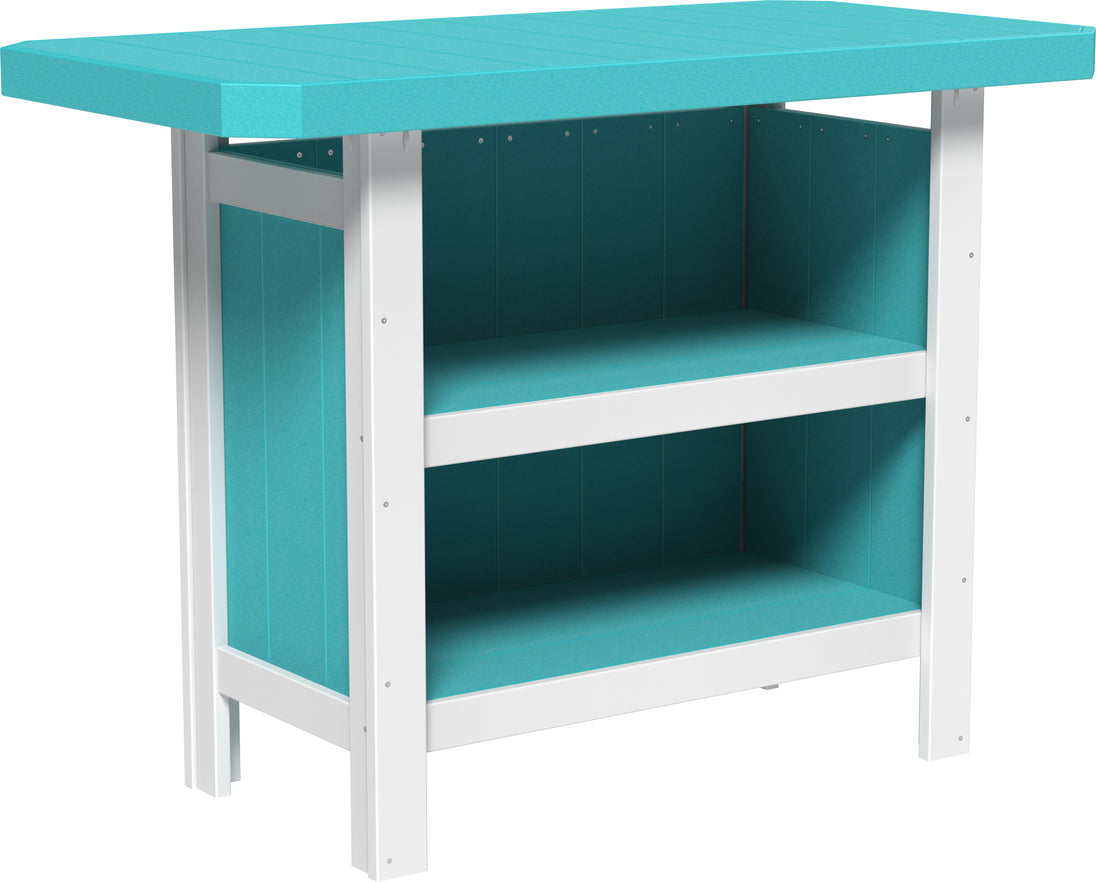 LuxCraft poly outdoor serving bar in Aruba Blue and White