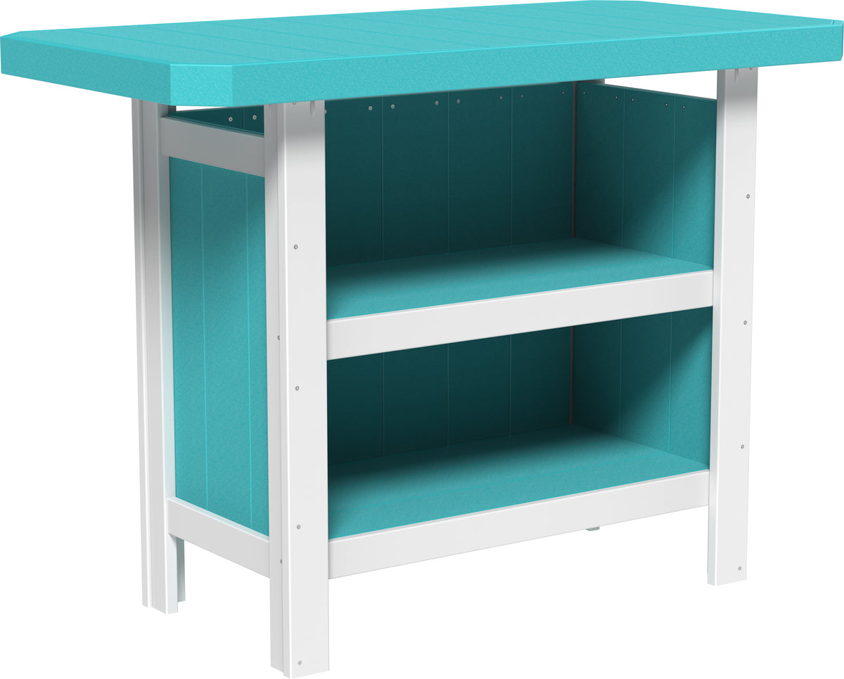 LuxCraft poly outdoor serving bar in Aruba Blue and White