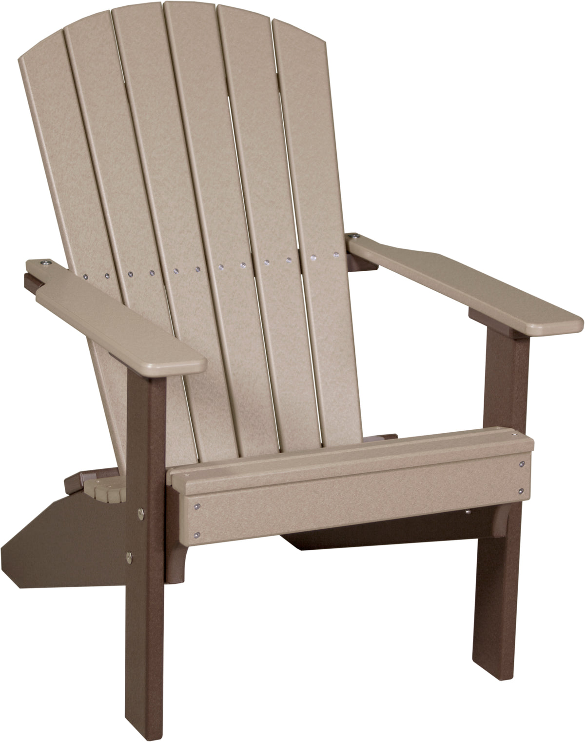 LuxCraft Lakeside poly Adirondack chair in Weatherwood and Chestnut Brown