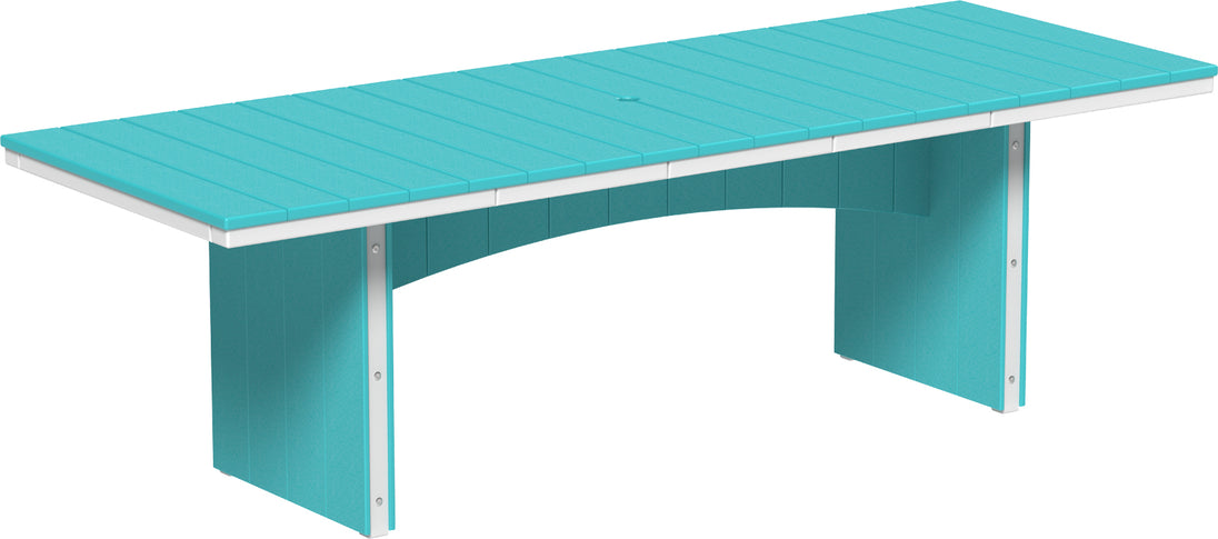 LuxCraft Urban 3' x 8' rectangular poly dining table in Aruba Blue and White