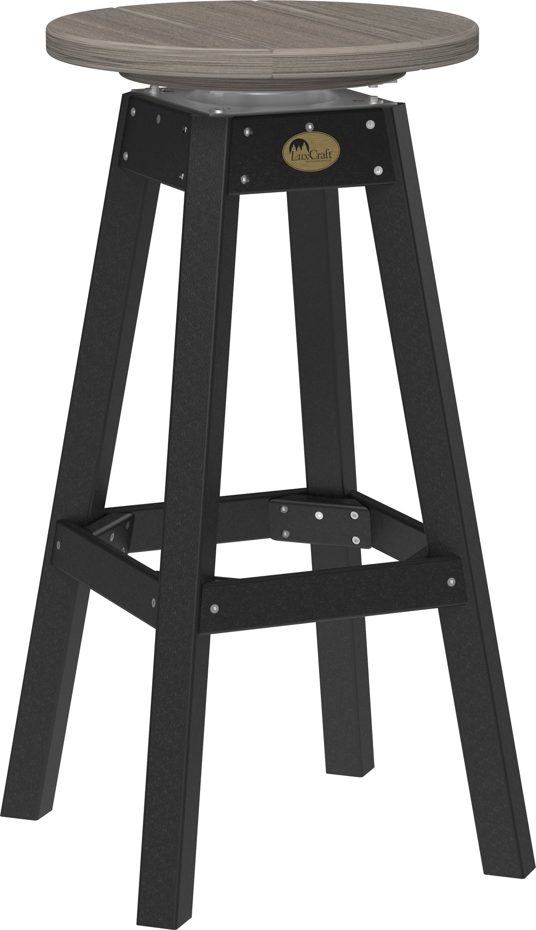 LuxCraft poly swivel bar stool in Coastal Gray and Black