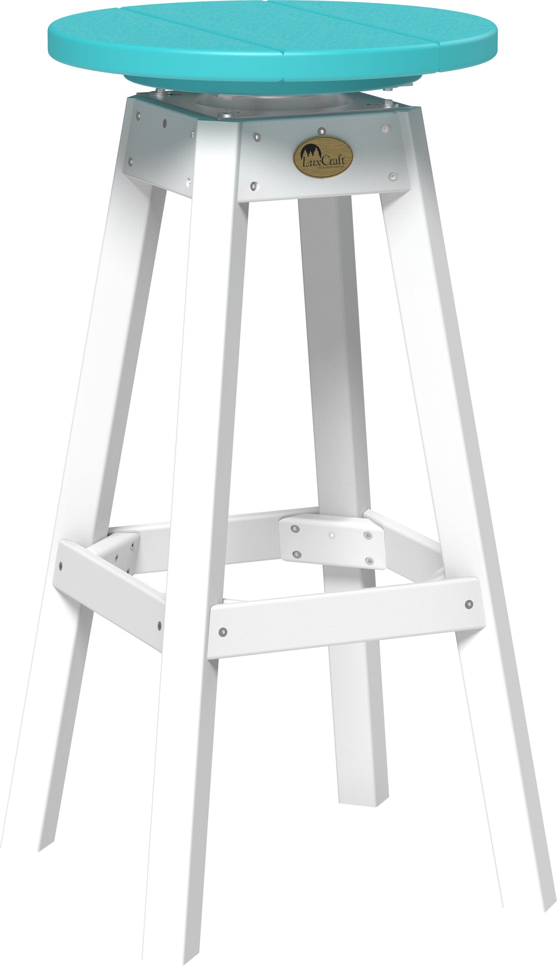 LuxCraft poly swivel bar stool in Aruba Blue and White