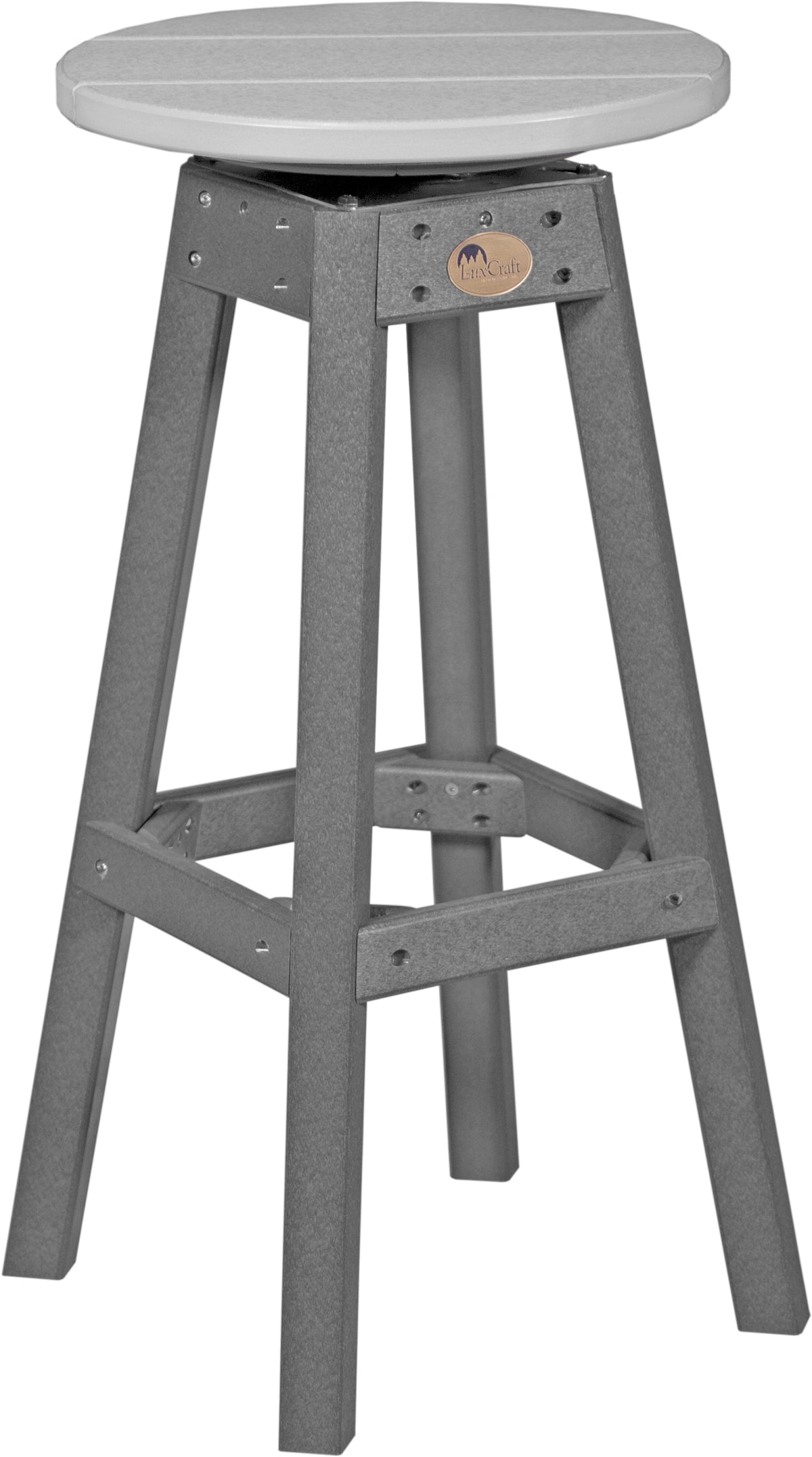 LuxCraft poly swivel bar stool in Dove Gray and Slate