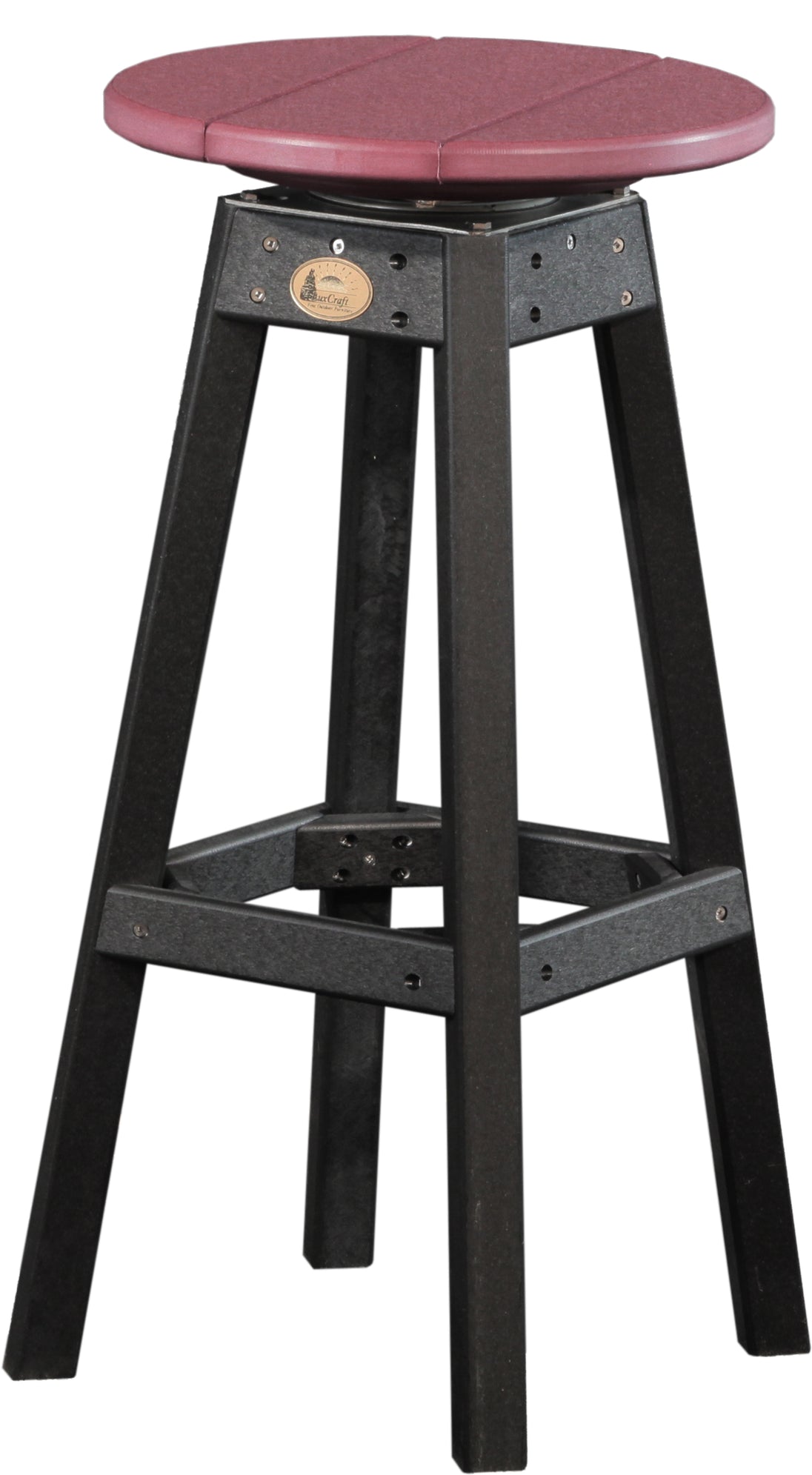 LuxCraft poly swivel bar stool in Cherrywood and Black