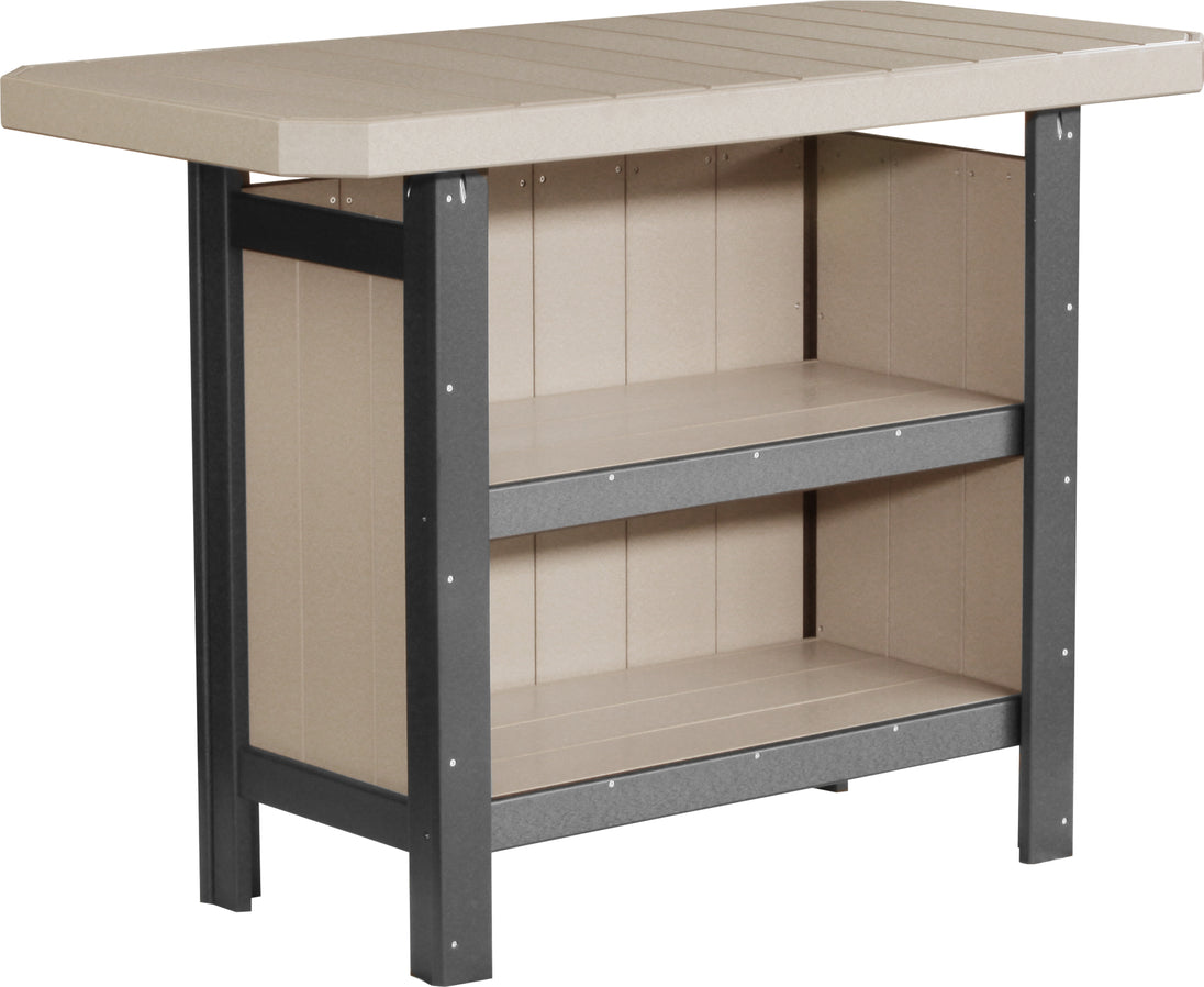 LuxCraft poly outdoor serving bar in Weatherwood and Black
