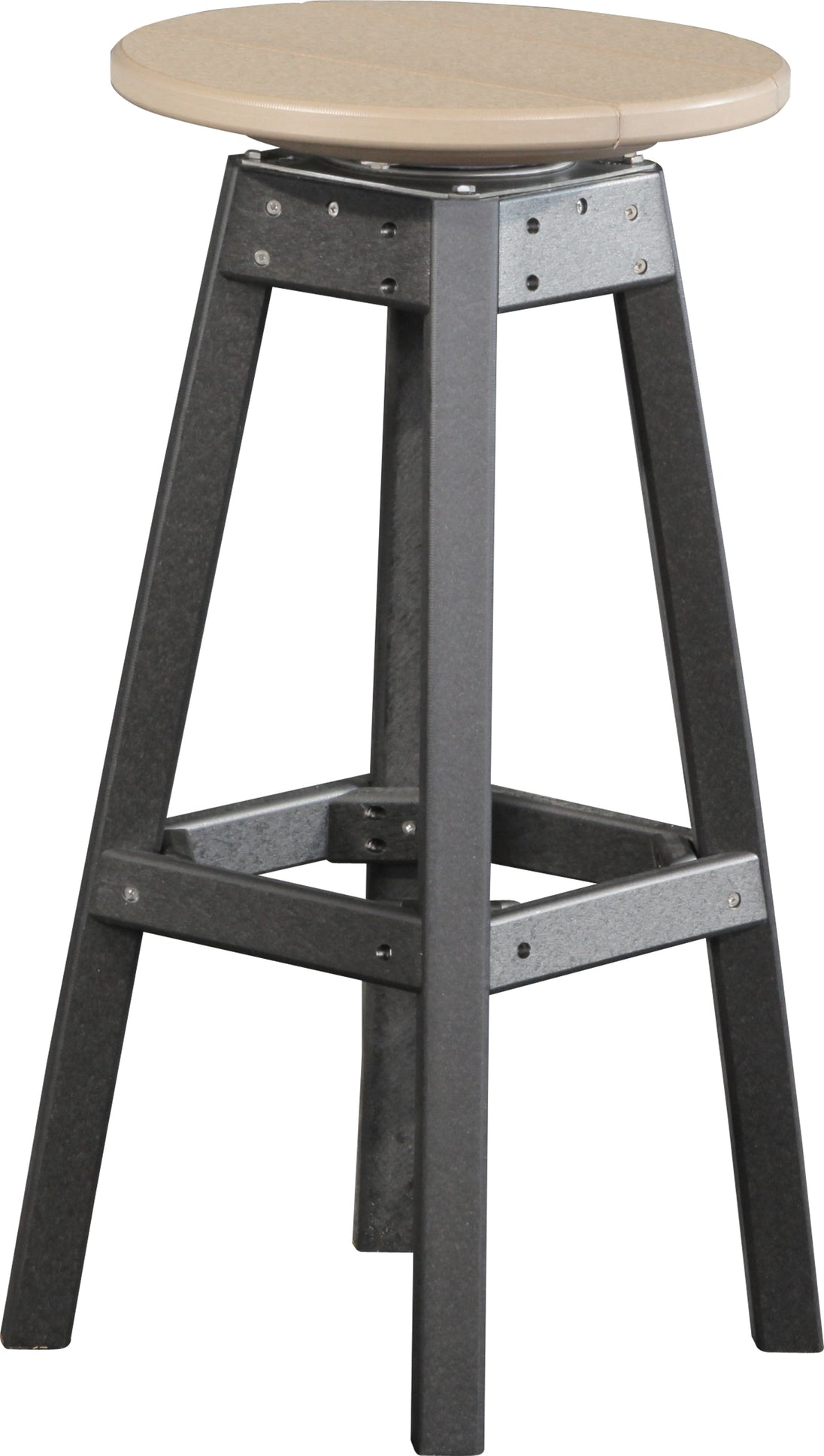 LuxCraft poly swivel bar stool in Weatherwood and Black