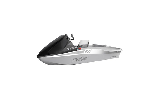 EWAVE Formula Future EWE1 electric jet boat in silver, side view