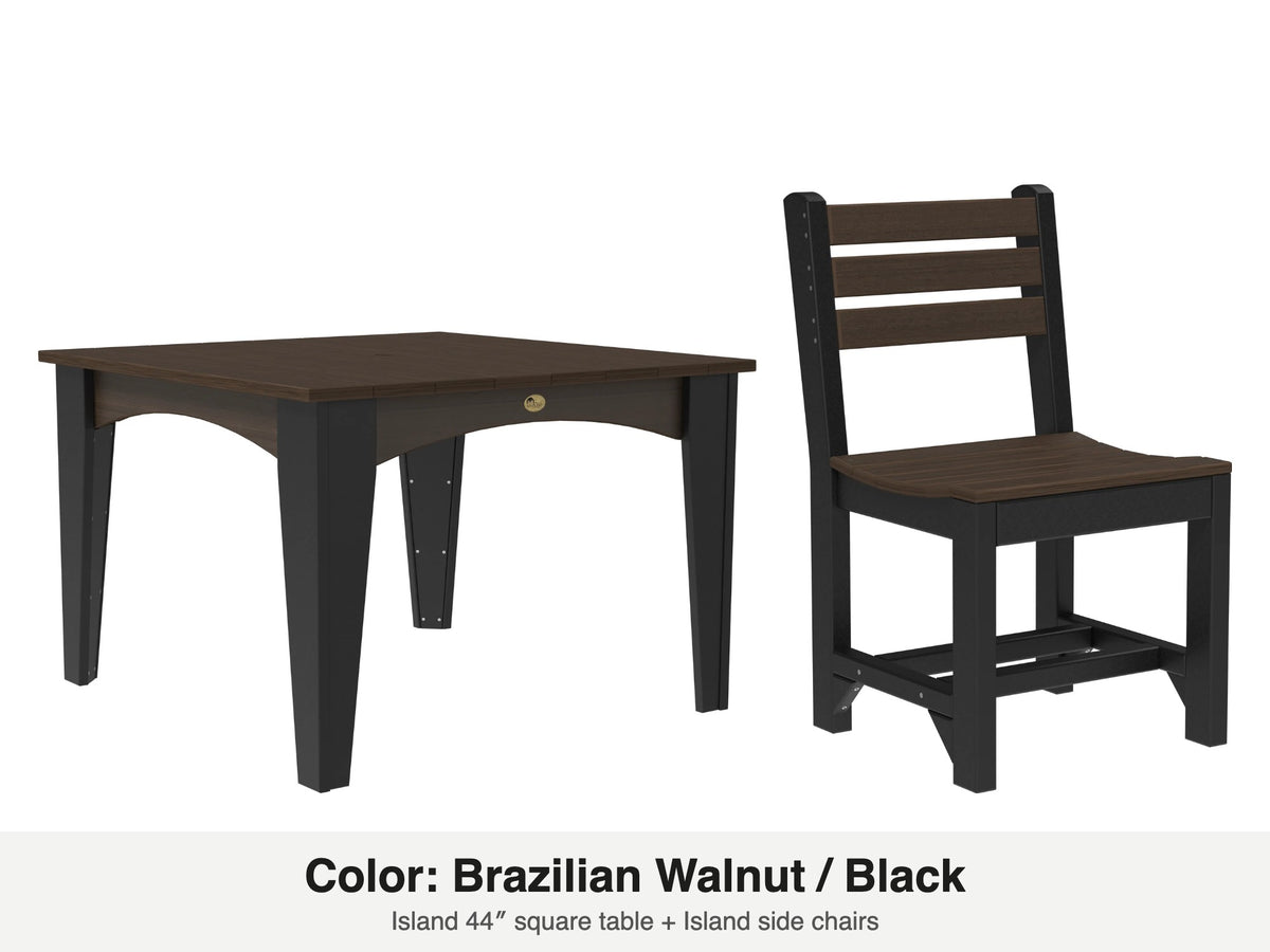 LuxCraft Celeste dining set – Island 44 inch square table and Island side chair in Brazilian Walnut and Black