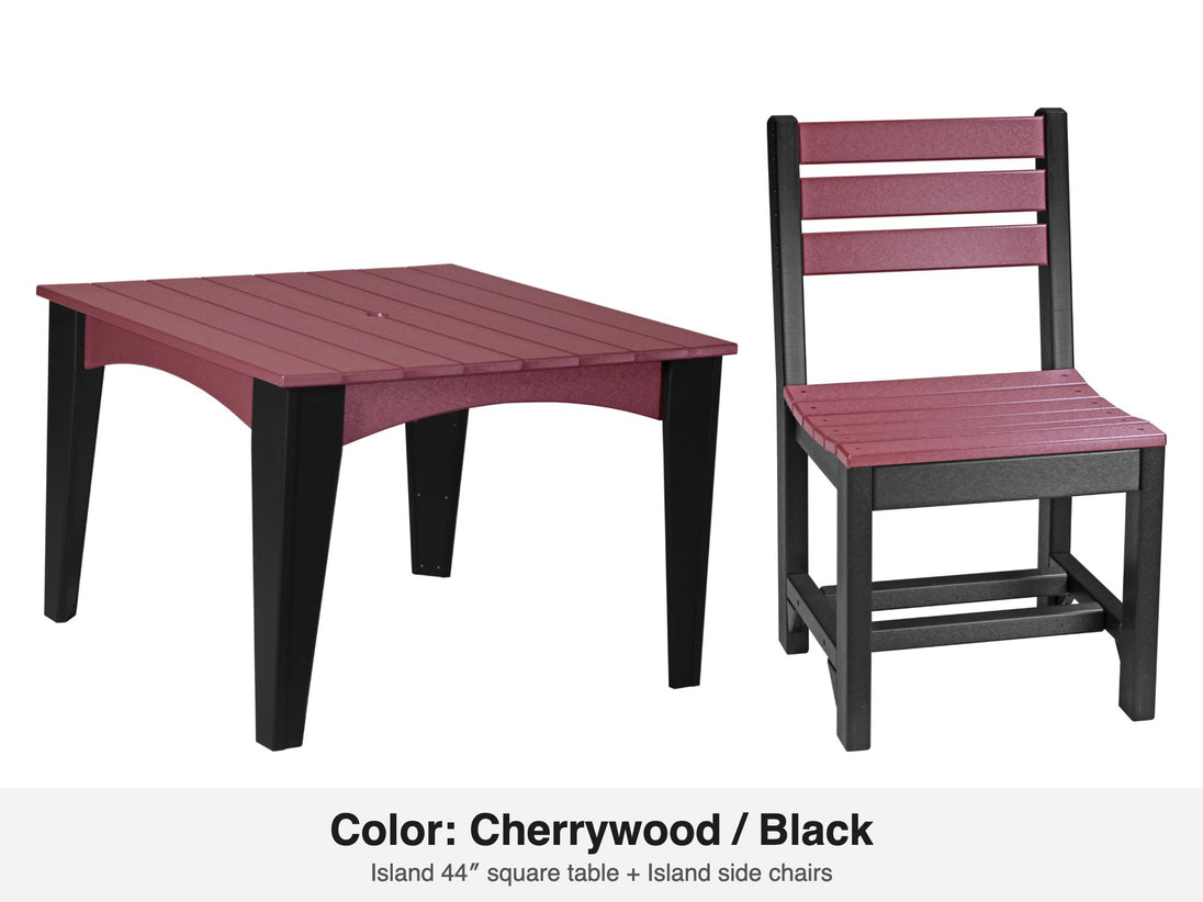 LuxCraft Celeste dining set – Island 44 inch square table and Island side chair in Cherrywood and Black