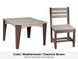 LuxCraft Celeste dining set – Island 44 inch square table and Island side chair in Weatherwood and Chestnut Brown