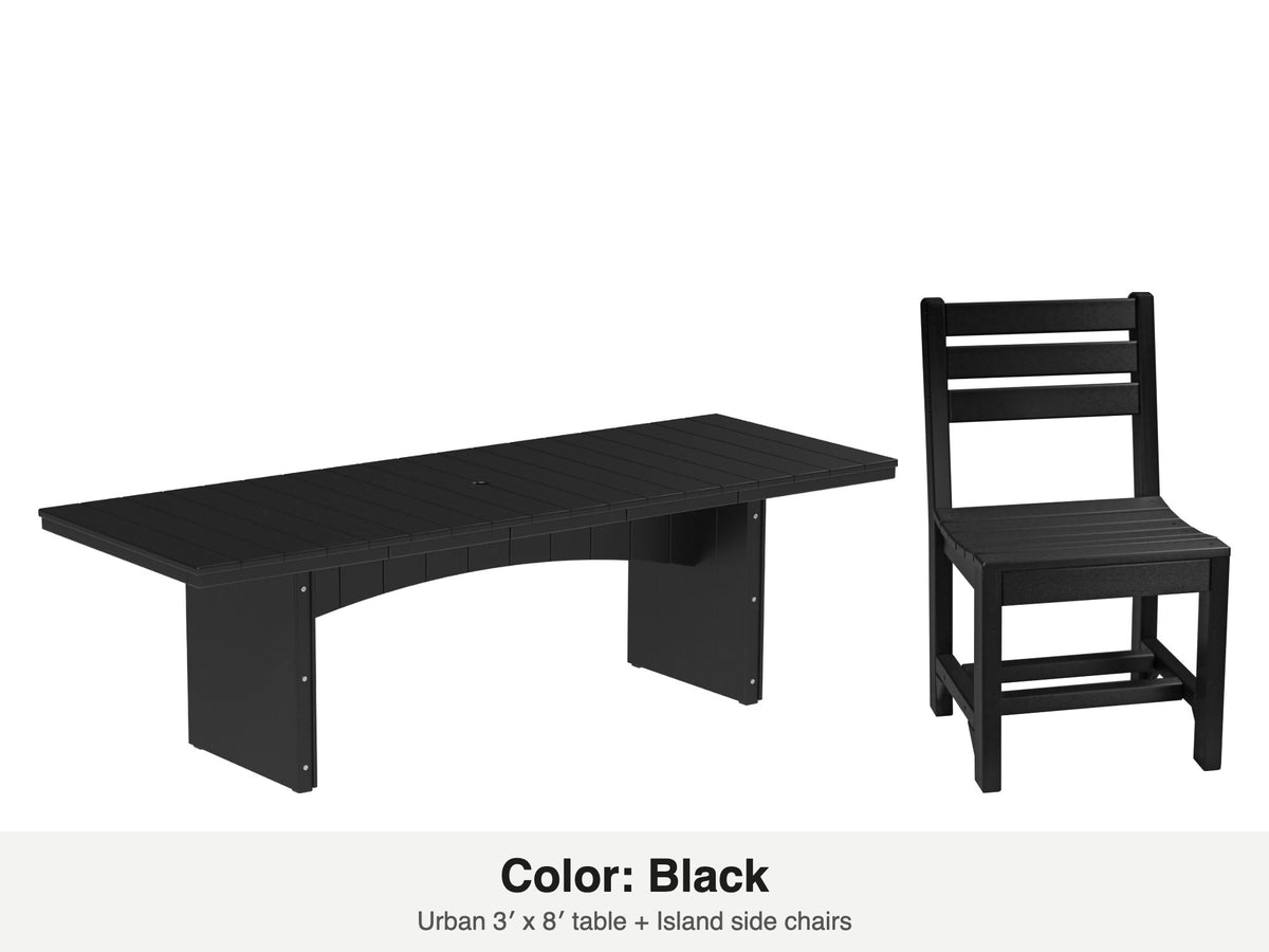 LuxCraft Veranda dining set – Urban 3x8 table and Island side chair in Black