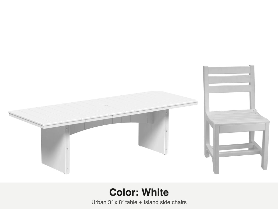 LuxCraft Veranda dining set – Urban 3x8 table and Island side chair in White