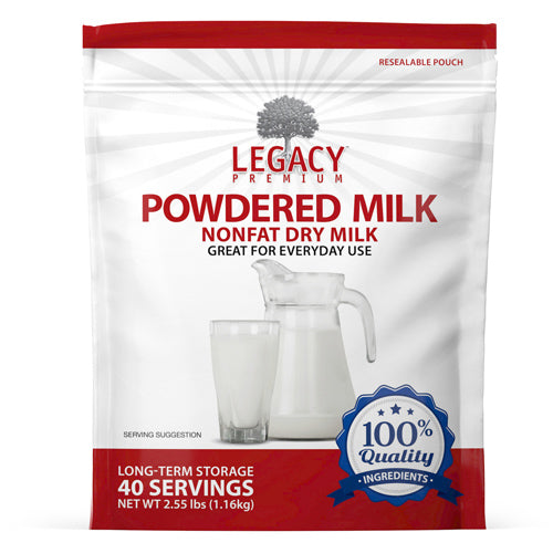 Legacy Food Storage 40 Serving Powdered Milk Pouch - 6 pack pouch packaging front view