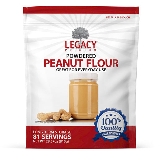 Legacy Food Storage 81 Serving Powdered Peanut Butter Pouch - 6 pack pouch front packaging with apple slices