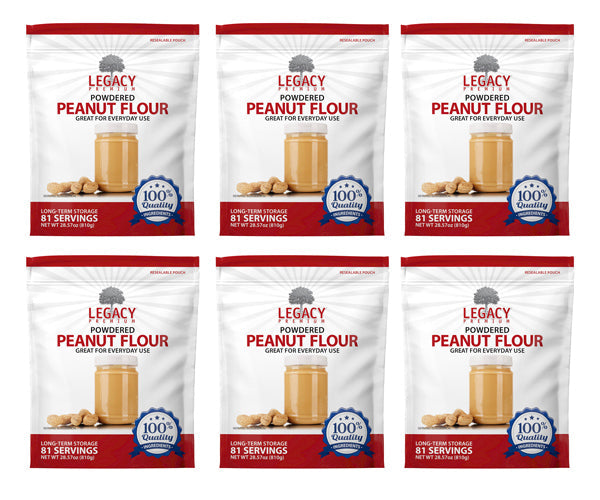 Legacy Food Storage 81 Serving Powdered Peanut Butter Pouch - 6 pack showing all six pouches together