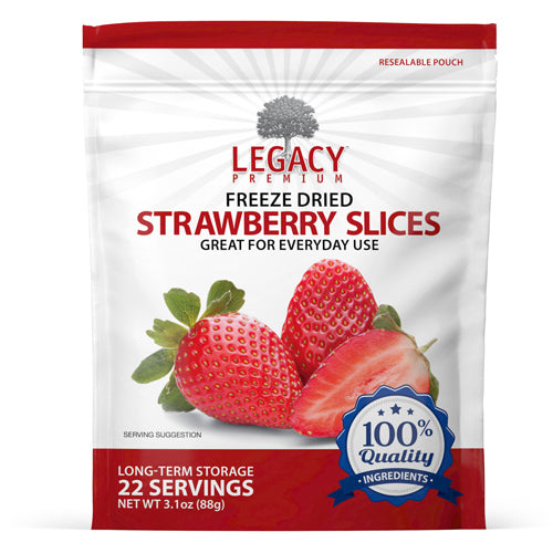 Legacy Food Storage 22 Serving Freeze-Dried Strawberries Pouch - 6 pack pouch packaging front view