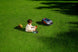 Sunseeker X4 avoiding a child's toys on the lawn