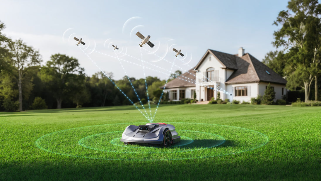 Sunseeker X7+ Gen2 mapping a large lawn with AONavi navigation