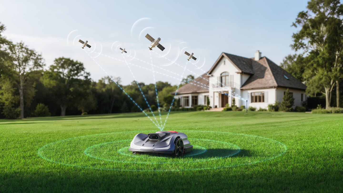 Sunseeker X7+ Gen2 mapping a large lawn with AONavi navigation